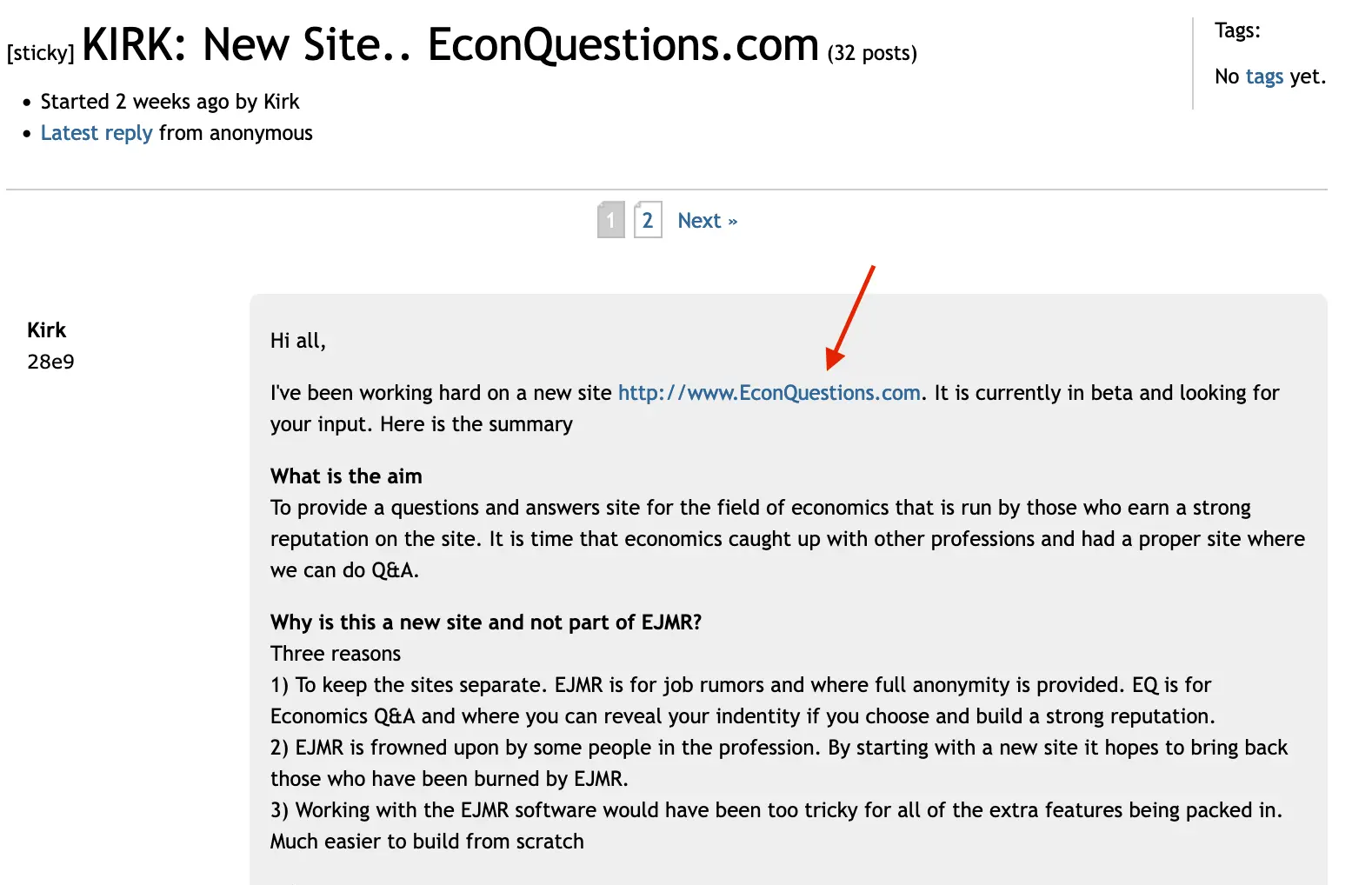 Kirk promotes EconQuestions.com